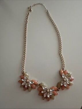 Floral Crystal Statement Necklace — Peach & Cream